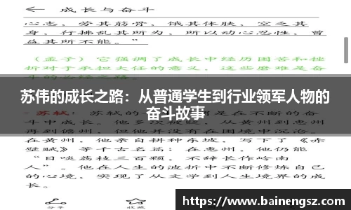 苏伟的成长之路：从普通学生到行业领军人物的奋斗故事